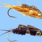 Twelve Assorted Black and Golden Double Bead Stonefly Fly Fishing Flies