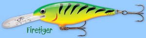 Rapala FireTiger Shad Rap Balsa Hardbait Deep Diving Fishing Lure (SR05 FT)