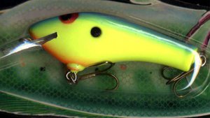 Vintage POE'S SUPER CEDAR Chartreuse Blue Shad Lure 848