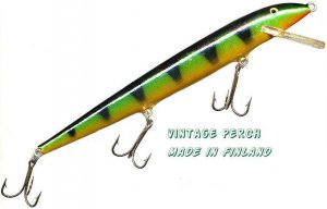 Vintage Rapala (F18 P) Original Floating Balsa Perch 7" Lure Made in Finland