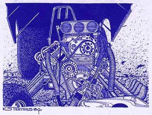 Funny Car Hemi Engine Diazo Print
