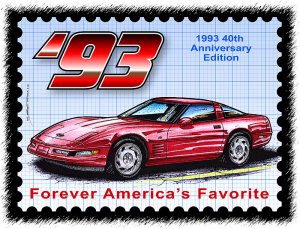 1993 40th Anniversary Edition Corvette Postage Stamp Art Print
