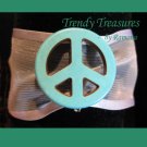 Peace Sign Ribbon Bracelet, Turquoise on Sheer White, Love Style, Ramona Beasley