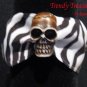 Skull Ribbon Bracelet, Brown on Black & White, Goth Biker Style, Ramona Beasley