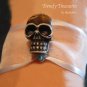 Skull Ribbon Bracelet, Brown on Sheer White,Goth Biker Style, Ramona Beasley