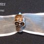 Skull Ribbon Bracelet, Brown on Sheer White,Goth Biker Style, Ramona Beasley