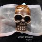 Skull Ribbon Bracelet, Brown on Sheer White,Goth Biker Style, Ramona Beasley