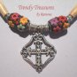Square Celtic Cross, Ladakhi Beads, Carved Horn Beads, Corded Necklace, Ramona Beasley