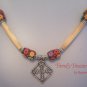 Square Celtic Cross, Ladakhi Beads, Carved Horn Beads, Corded Necklace, Ramona Beasley