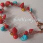 Crocheted Wire Bracelet, Turquoise, Coral, Copper, Artisan Crafted, Ramona Beasley