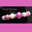 Pink and White Freshwater Pearls, Rhinestone Rondelles, Stunning Bracelet, Ramona Beasley