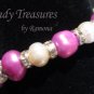 Pink and White Freshwater Pearls, Rhinestone Rondelles, Stunning Bracelet, Ramona Beasley