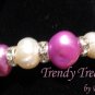 Pink and White Freshwater Pearls, Rhinestone Rondelles, Stunning Bracelet, Ramona Beasley