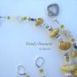 Reduced! Bold Statement Necklace,Bright Yellow Color, Pearls,Crystals,Artisan, Ramona Beasley