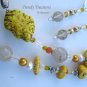 Reduced! Bold Statement Necklace,Bright Yellow Color, Pearls,Crystals,Artisan, Ramona Beasley