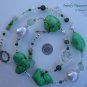 Reduced! Statement Necklace,Green Color,Giant Pearls & Crystals,Artisan Crafted, Ramona Beasley