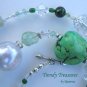 Reduced! Statement Necklace,Green Color,Giant Pearls & Crystals,Artisan Crafted, Ramona Beasley