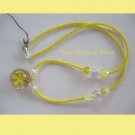 Yellow Flower Glass Pendant on Beaded Necklace, Crystals, OOAK