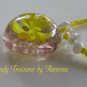 Yellow Flower Glass Pendant on Beaded Necklace, Crystals, OOAK