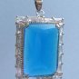 Blue Faceted Crystal Pendant,Prom, Sterling Silver Chain, Rhinestones