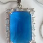 Blue Faceted Crystal Pendant,Prom, Sterling Silver Chain, Rhinestones