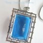 Blue Faceted Crystal Pendant,Prom, Sterling Silver Chain, Rhinestones