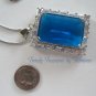 Blue Faceted Crystal Pendant,Prom, Sterling Silver Chain, Rhinestones