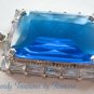 Blue Faceted Crystal Pendant,Prom, Sterling Silver Chain, Rhinestones