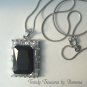 Black Faceted Crystal Pendant,Prom,Sterling Silver Chain, Rhinestones