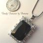 Black Faceted Crystal Pendant,Prom,Sterling Silver Chain, Rhinestones