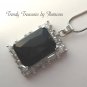 Black Faceted Crystal Pendant,Prom,Sterling Silver Chain, Rhinestones