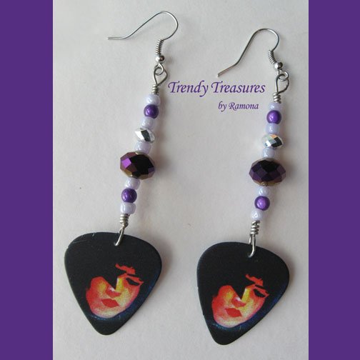KISS Guitar Pick Earrings, Paul Stanley, Artisan Crafted, Ramona Beasley