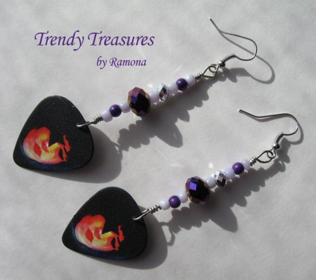 KISS Guitar Pick Earrings, Paul Stanley, Artisan Crafted, Ramona Beasley