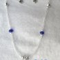 Vintage Cross Pendant Necklace, Blue Rhinestones, Matching Earrings, Set