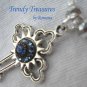 Vintage Cross Pendant Necklace, Blue Rhinestones, Matching Earrings, Set