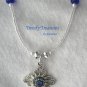 Vintage Cross Pendant Necklace, Blue Rhinestones, Matching Earrings, Set
