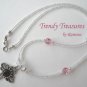 Vintage Cross Pendant Necklace, Pink Rhinestones, Matching Earrings, Set