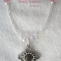 Vintage Cross Pendant Necklace, Pink Rhinestones, Matching Earrings, Set