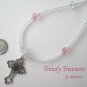 Vintage Cross Pendant Necklace, Pink Rhinestones, Matching Earrings, Set