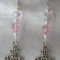 Vintage Cross Pendant Necklace, Pink Rhinestones, Matching Earrings, Set