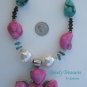 Magnetic Bail Cross Pendant, Easy Clip-on Necklace, Rare Hot Pink Chunks