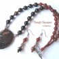 Rare Flame Jasper Oval Pendant Necklace, Matching Earrings, Red Color,Natural Polished Gemstones