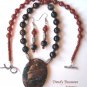 Rare Flame Jasper Oval Pendant Necklace, Matching Earrings, Red Color,Natural Polished Gemstones