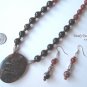 Rare Flame Jasper Oval Pendant Necklace, Matching Earrings, Red Color,Natural Polished Gemstones
