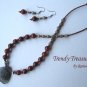 African Bloodstone Pendant Necklace, Matching Earrings, Red Color,Natural Polished Gemstones