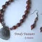 African Bloodstone Pendant Necklace, Matching Earrings, Red Color,Natural Polished Gemstones