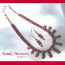 Red Multi-color Polished Gemstone Necklace, Free Earrings, Multi-size Spears