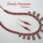 Red Multi-color Polished Gemstone Necklace, Free Earrings, Multi-size Spears