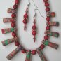 Red Multi-color Polished Gemstone Necklace, Free Earrings, Multi-size Spears