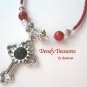 Vintage Cross Pendant Necklace, Red Rhinestones, Original Design, Ramona Beasley